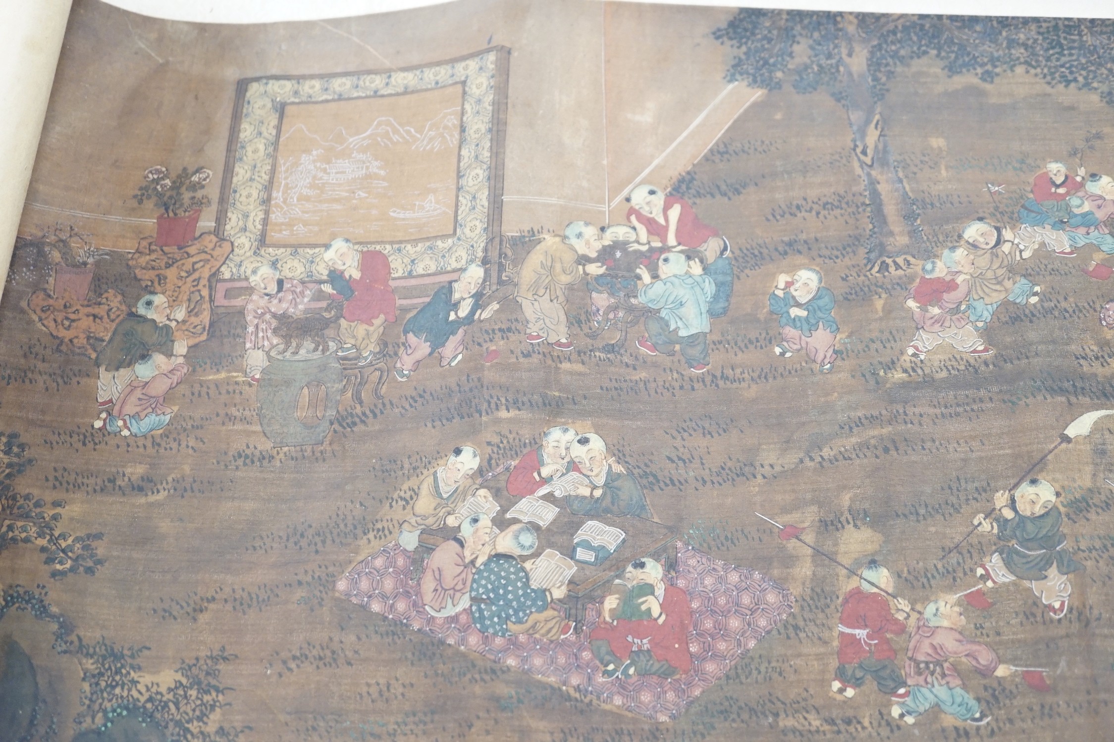 Chinese School, early 20th century 'Hundred Boys' handscroll painting on silk